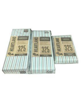 new STRIPE Heartland 325 Thread Count 100% Cotton Percale-Weave QUEEN Sheet Set